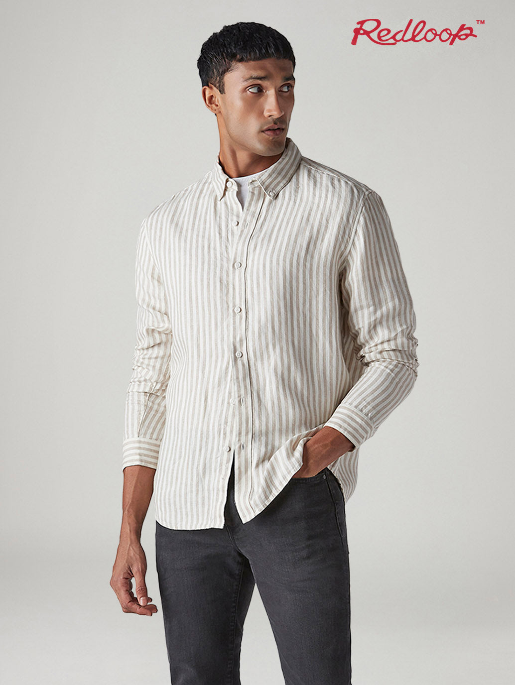 Men's Redloop Striped Slim Fit Linen Shirt