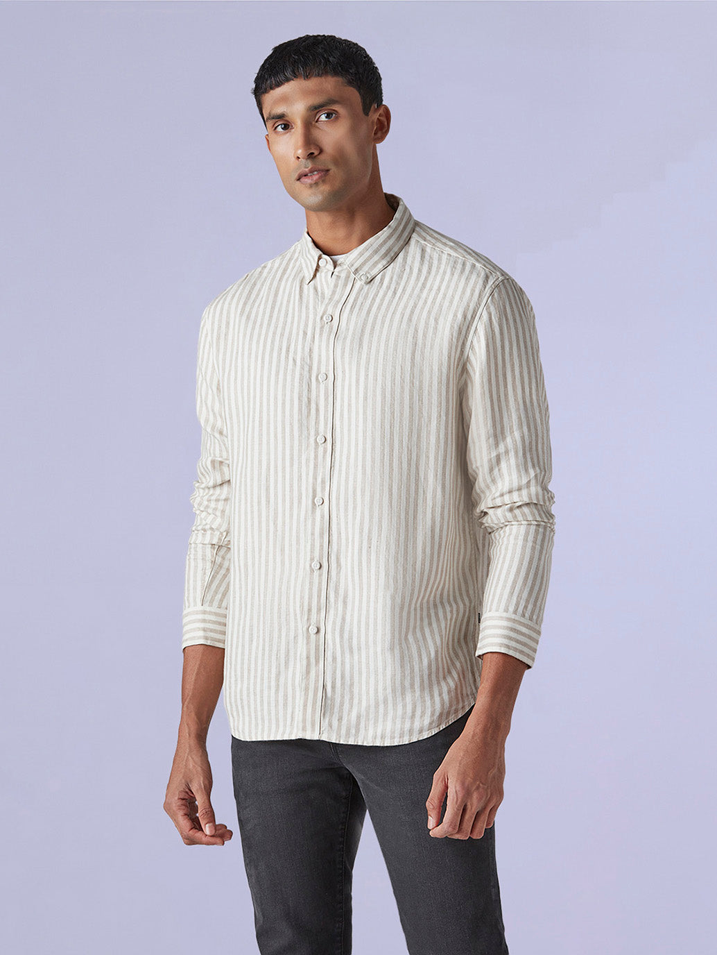 Men's Redloop Striped Slim Fit Linen Shirt - 15ea5e62-11a8-4efb-bad4-6f67607fdb8c View