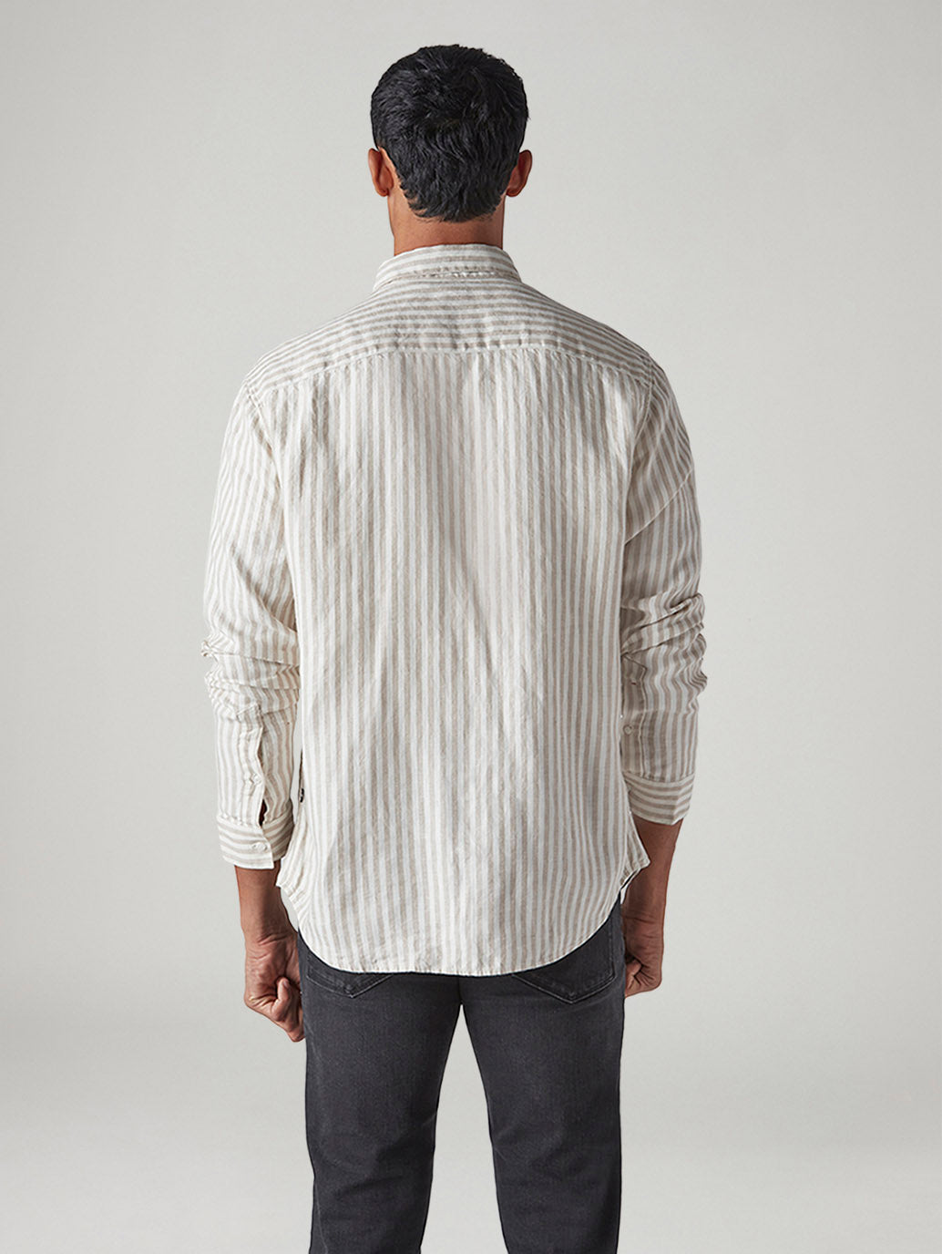 Men's Redloop Striped Slim Fit Linen Shirt - Back View