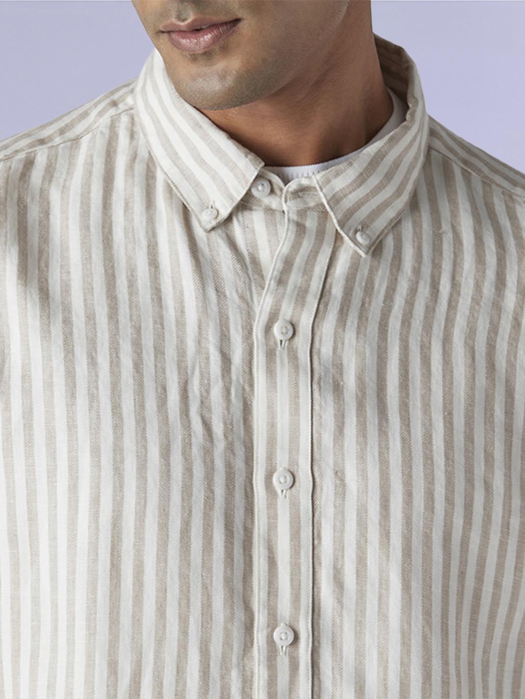 Men's Redloop Striped Slim Fit Linen Shirt - detail View