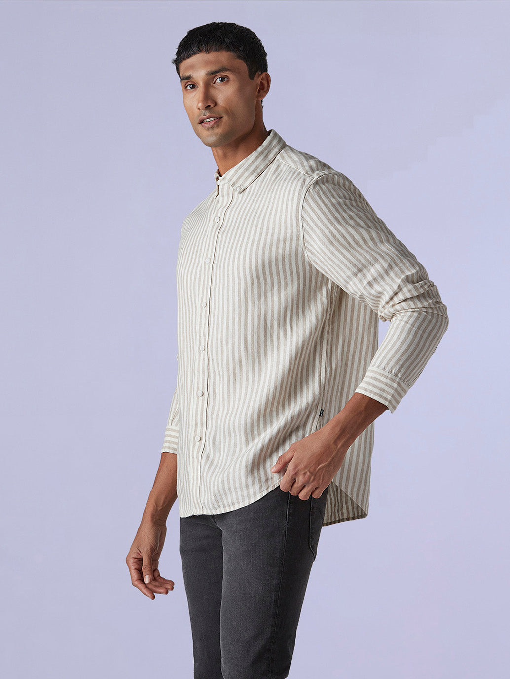Men's Redloop Striped Slim Fit Linen Shirt - 98b8373a-c7d6-4168-a210-cce23a703298 View