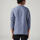 Men's Solid Blue Linen Shacket - Back View