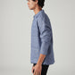 Men's Solid Blue Linen Shacket - Side View