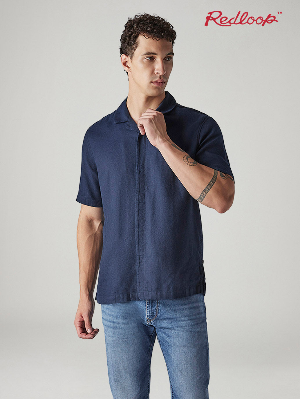 Men's Solid Loose Fit Resort Collar Redloop Shirt