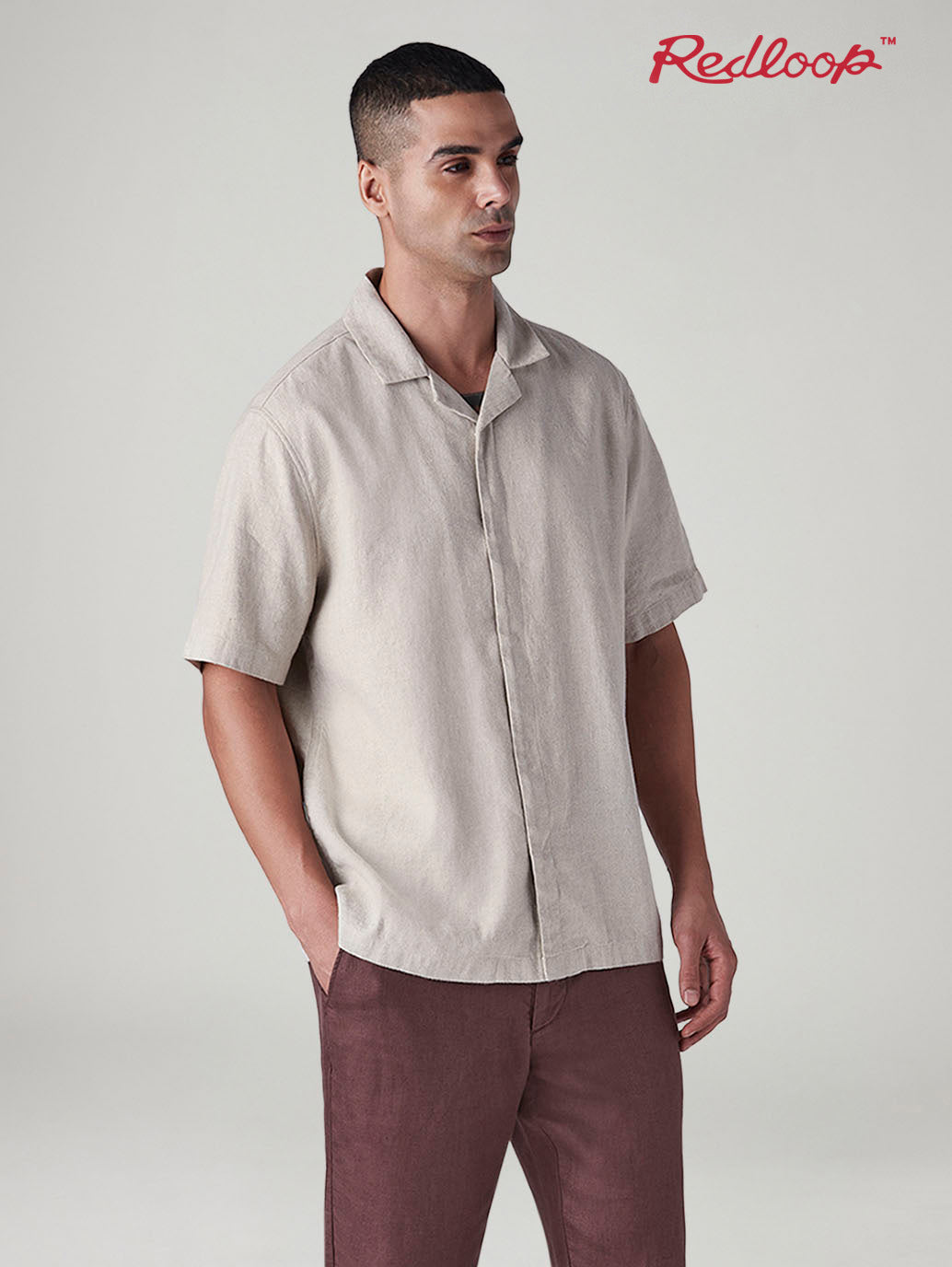 Men's Solid Loose Fit Resort Collar Redloop Shirt