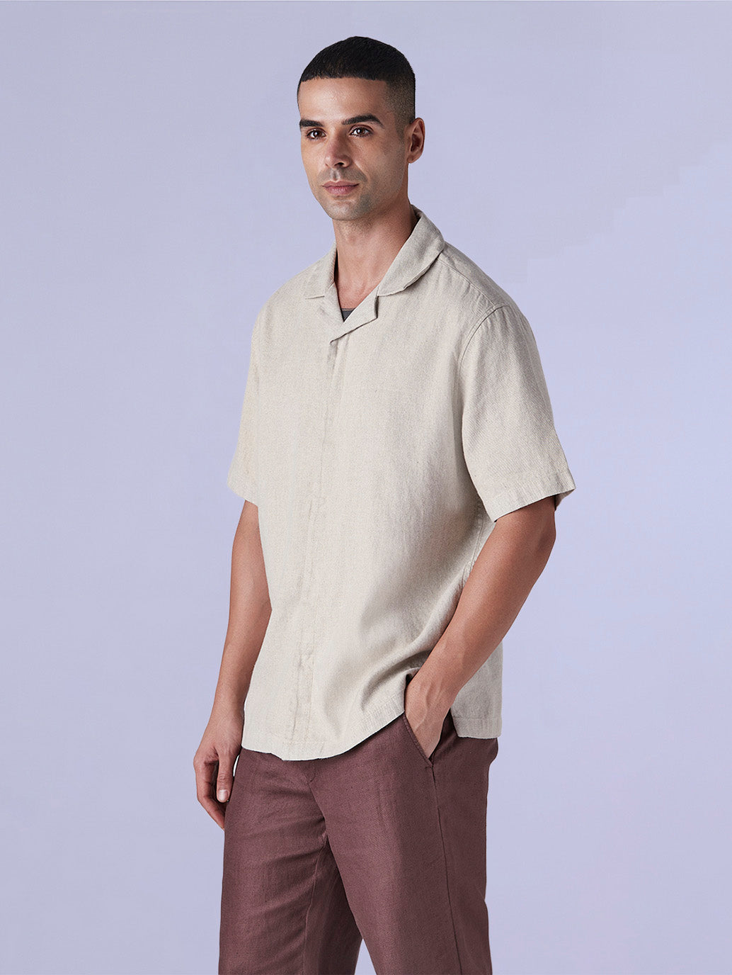 Men's Solid Loose Fit Resort Collar Redloop Shirt - Side View
