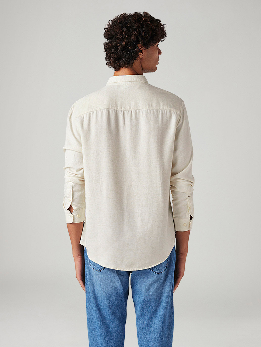 Men's Solid Slim Fit Linen Shirt - Back View