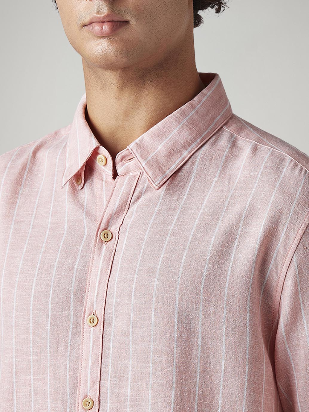 Men's Striped Slim Fit Linen Shirt - Detail View