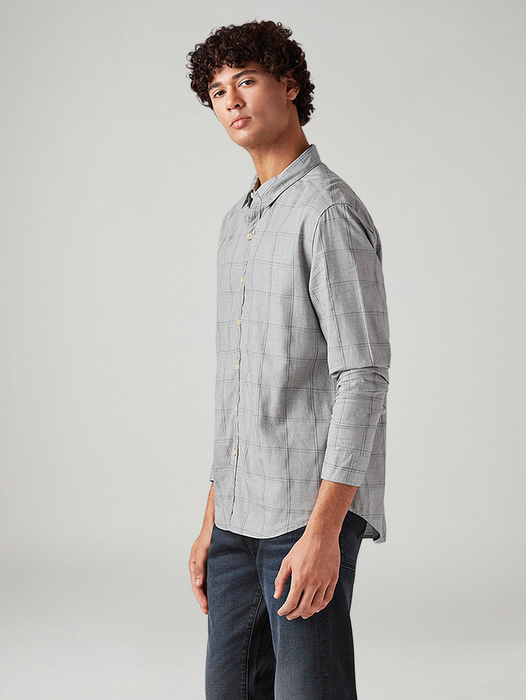 Men's Checkered Slim Fit Shirt - Side View