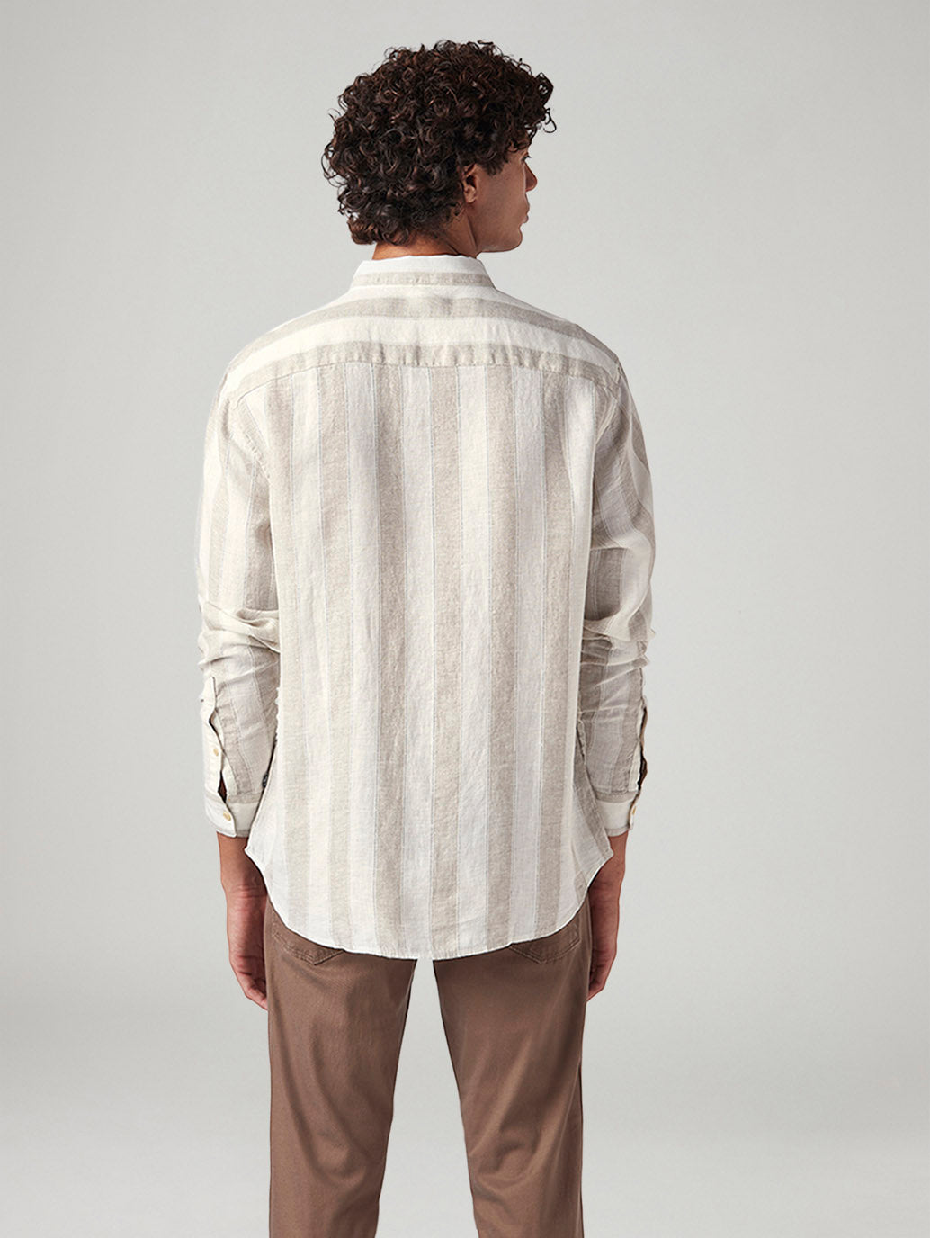 Men's Striped Slim Fit Linen Shirt - Back View
