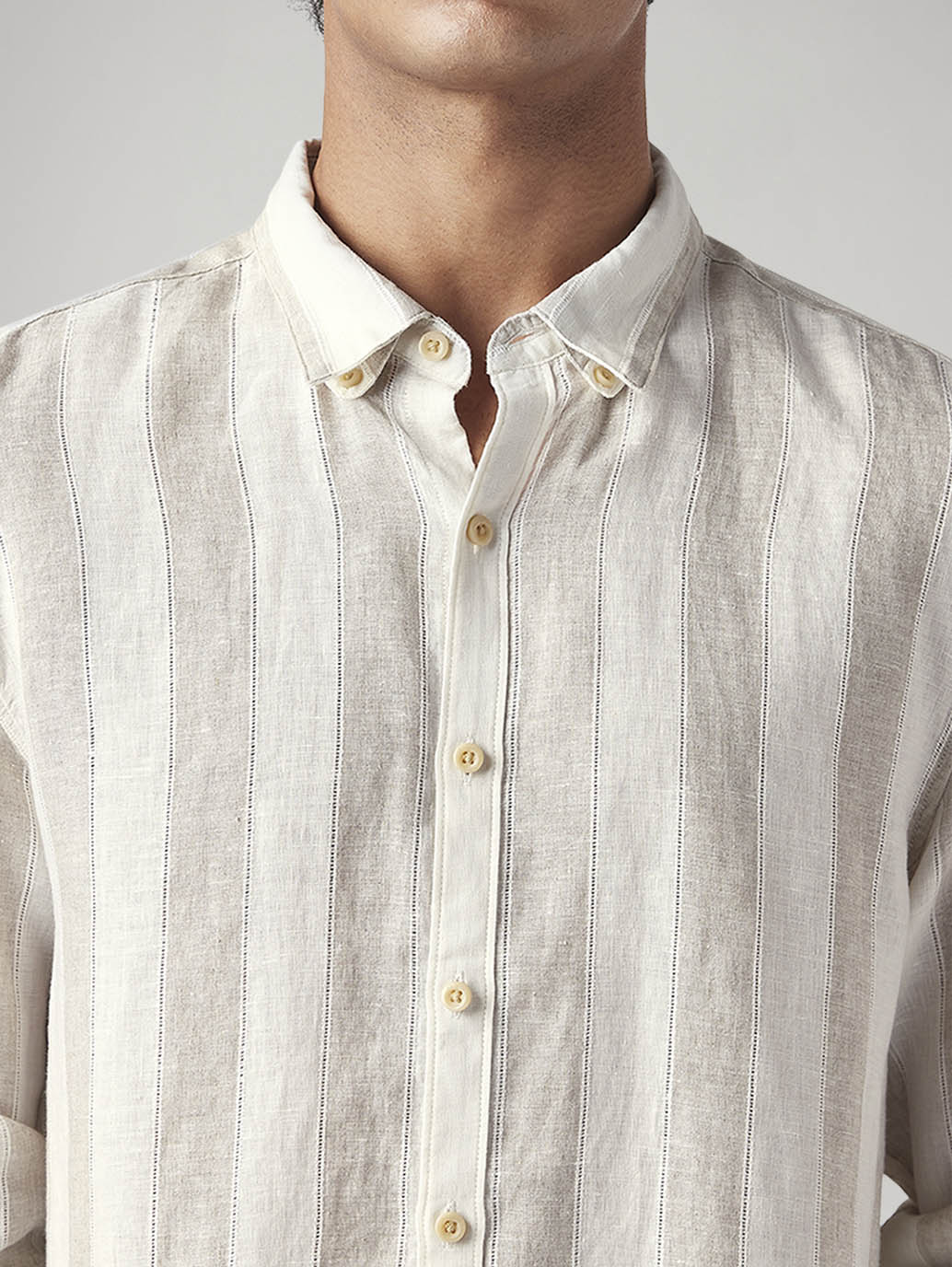 Men's Striped Slim Fit Linen Shirt - Detail View