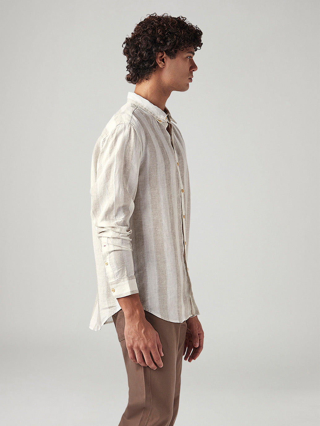 Men's Striped Slim Fit Linen Shirt - Side View
