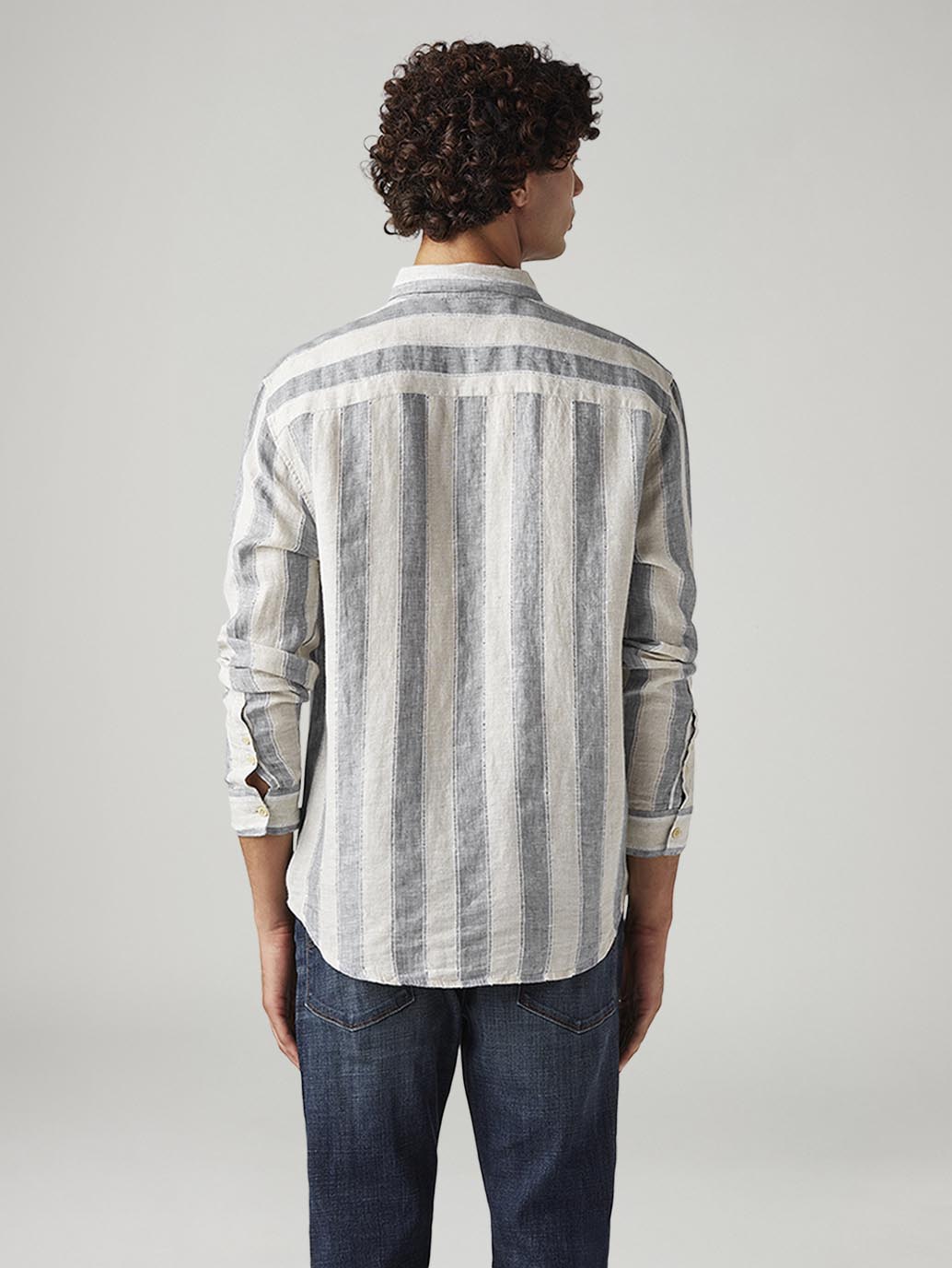 Men's Striped Slim Fit Linen Shirt - Back View