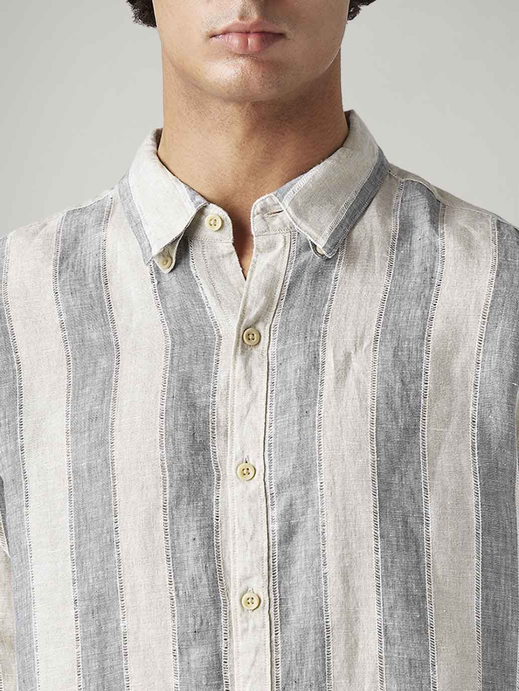 Men's Striped Slim Fit Linen Shirt - Detail View