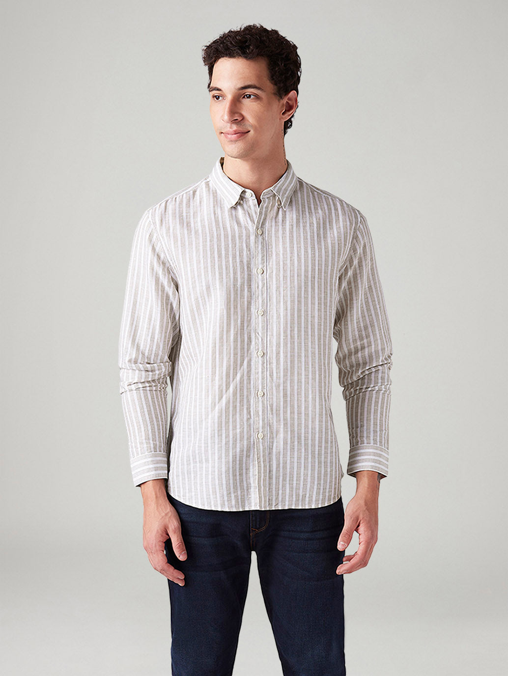 Men's Striped Slim Fit Shirt - Front View