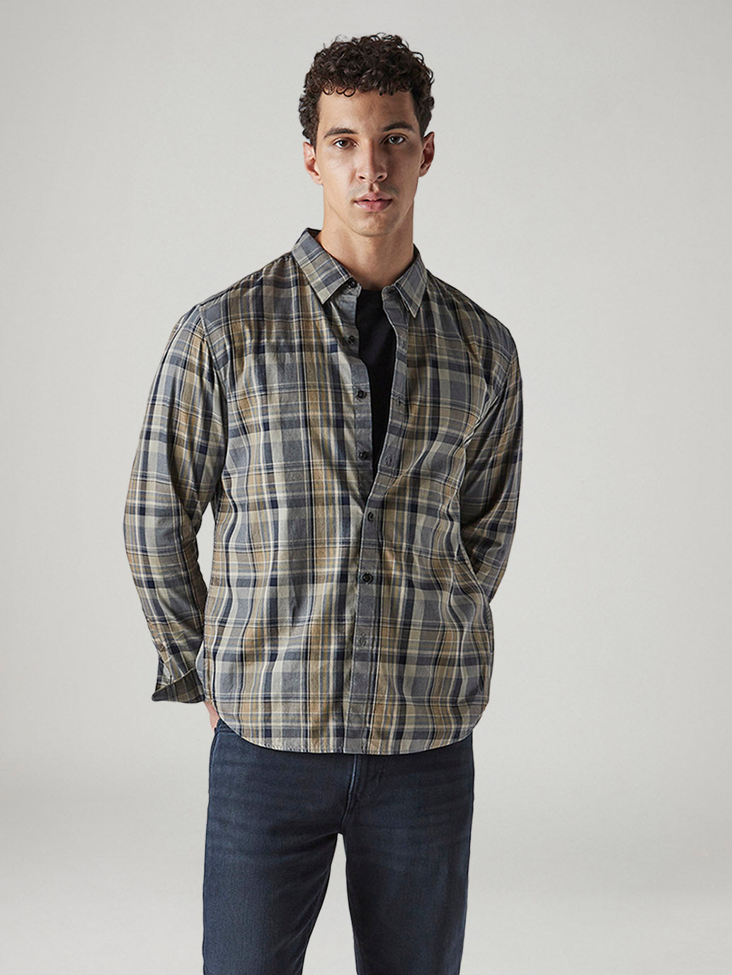 Men's Checkered Slim Fit Redloop Shirt - Styleshot View