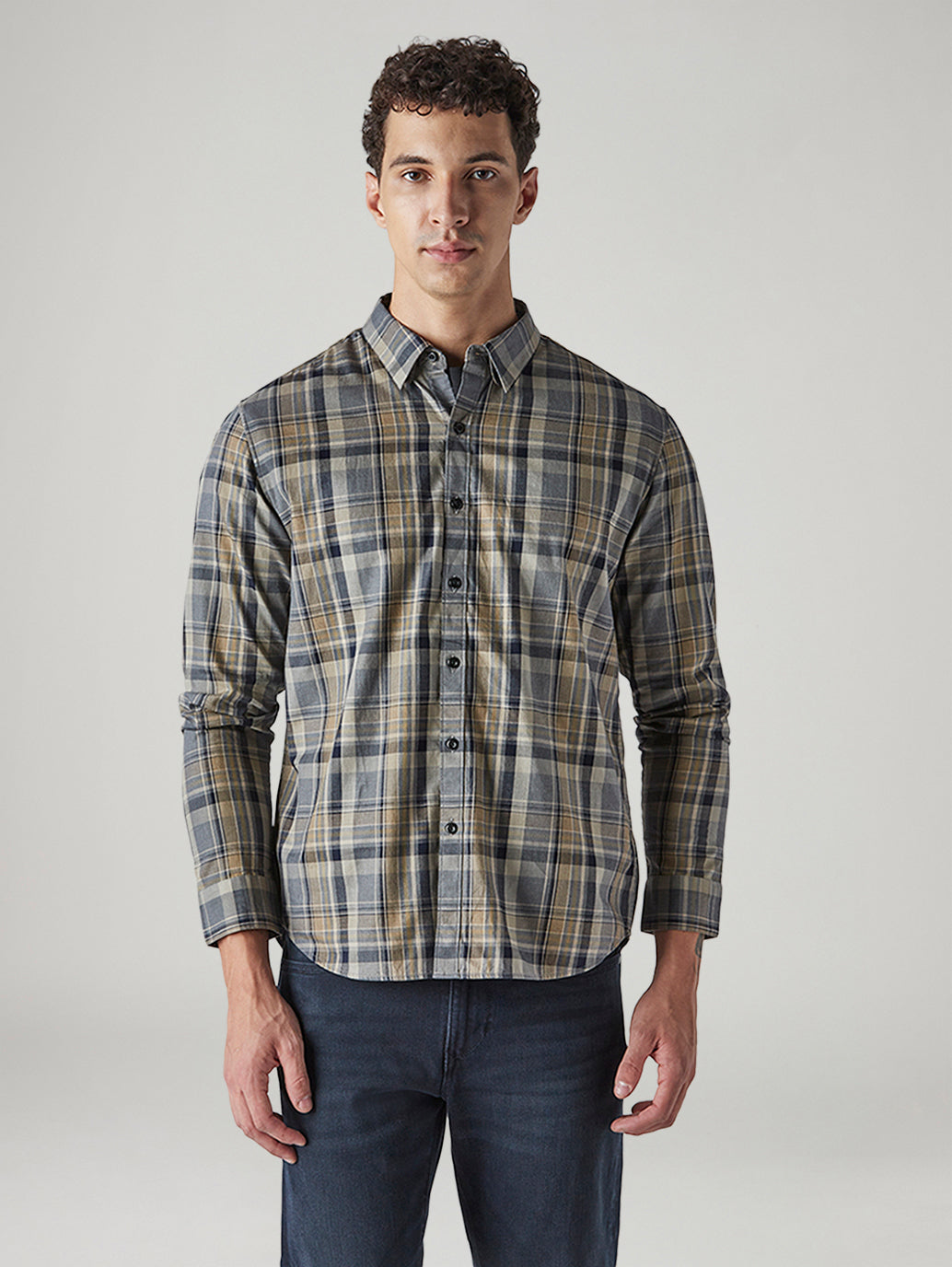Men's Checkered Slim Fit Redloop Shirt - Front View
