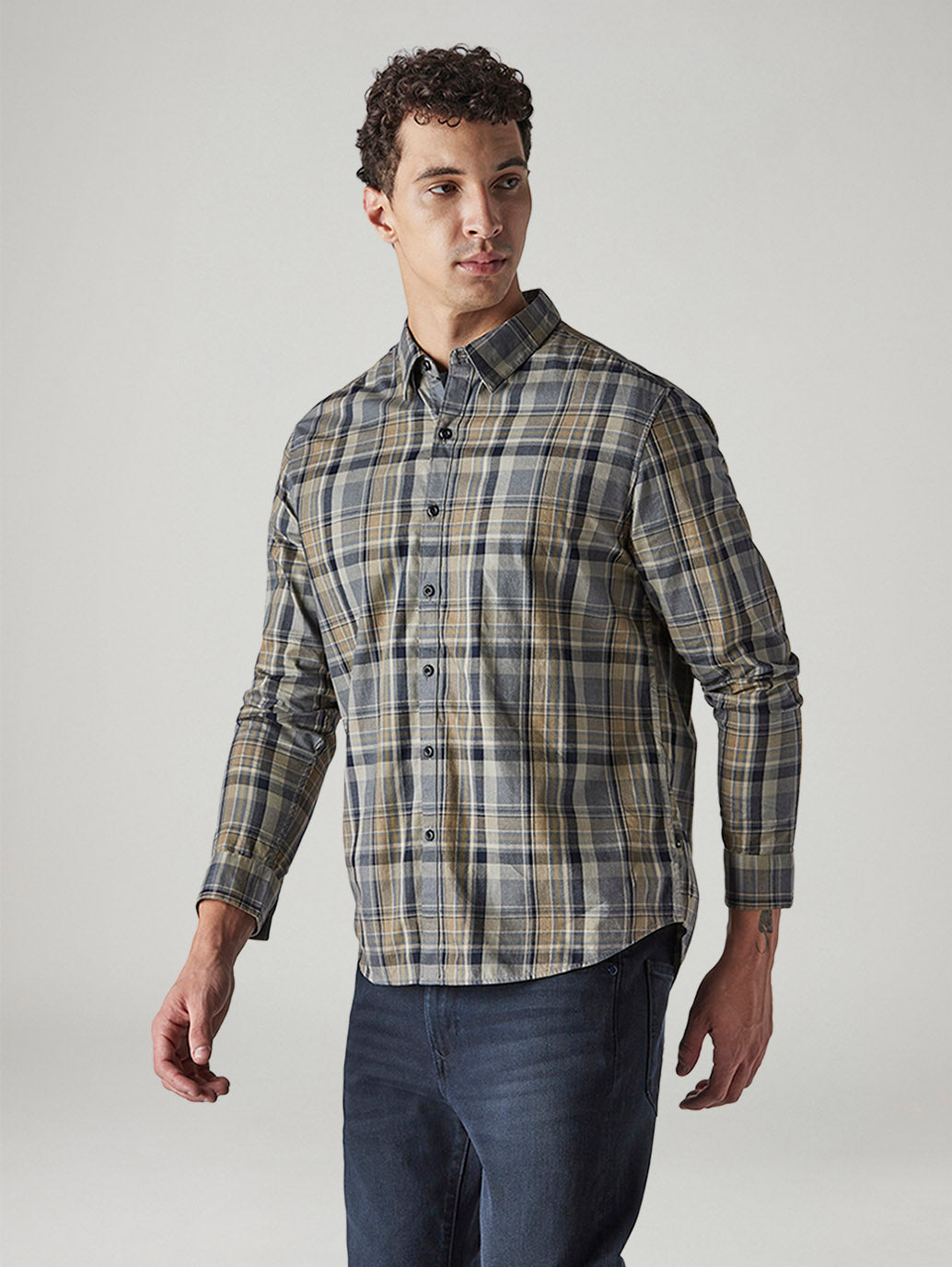 Men's Checkered Slim Fit Redloop Shirt - Side View