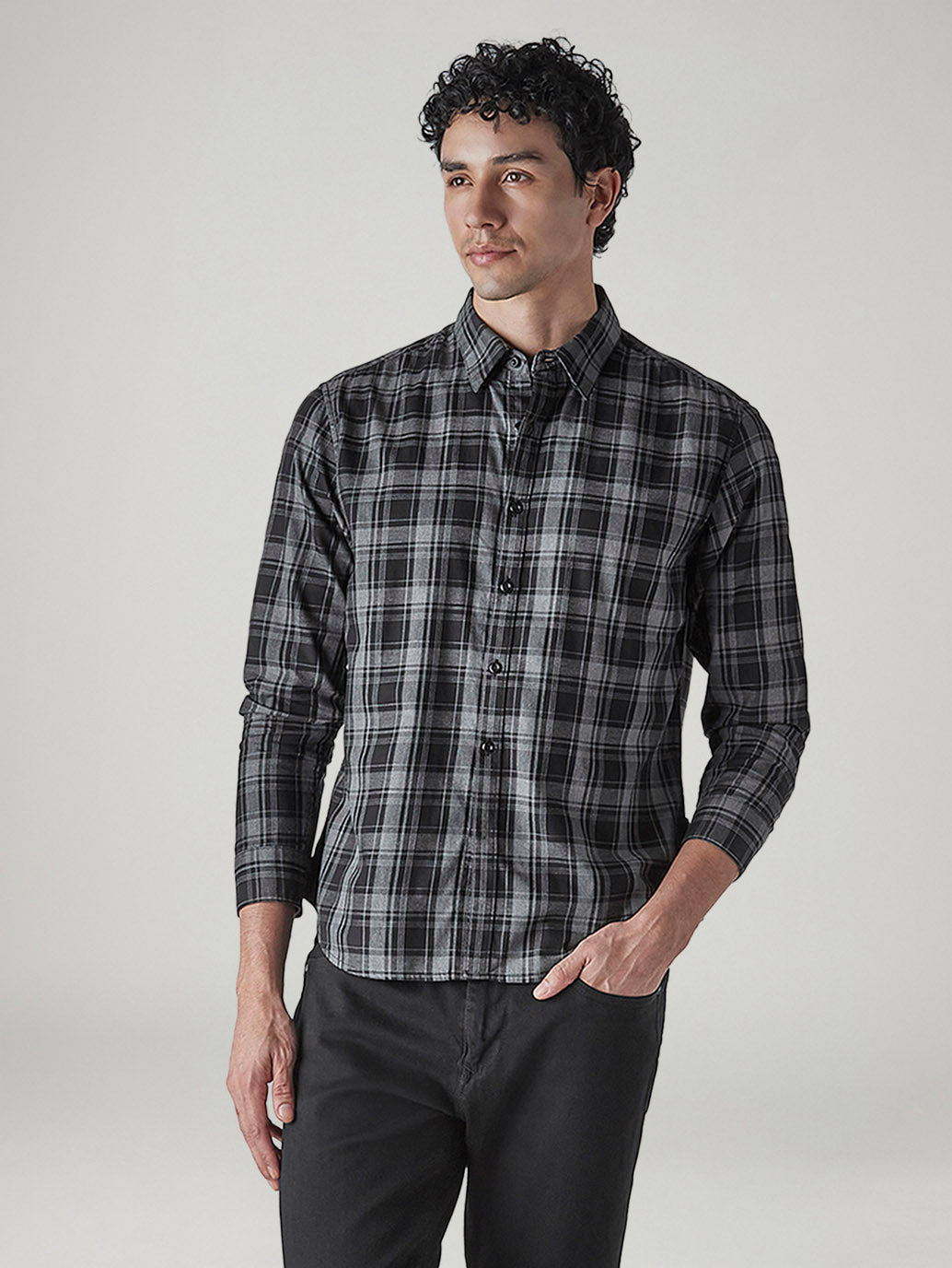 Men's Checkered Slim Fit Redloop Shirt - Styleshot View