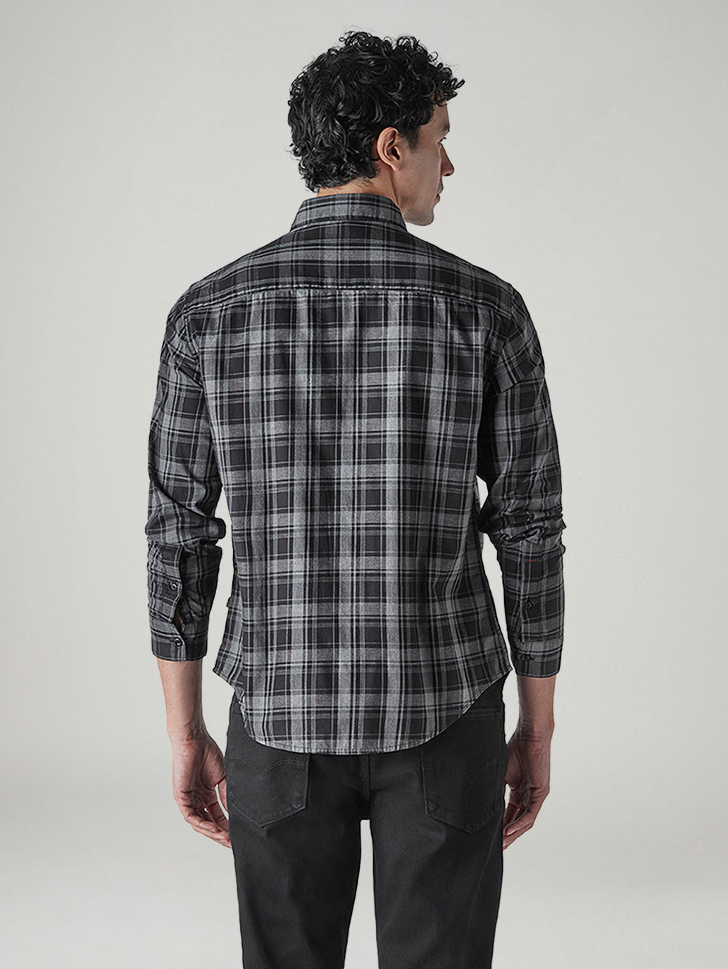 Men's Checkered Slim Fit Redloop Shirt - Back View