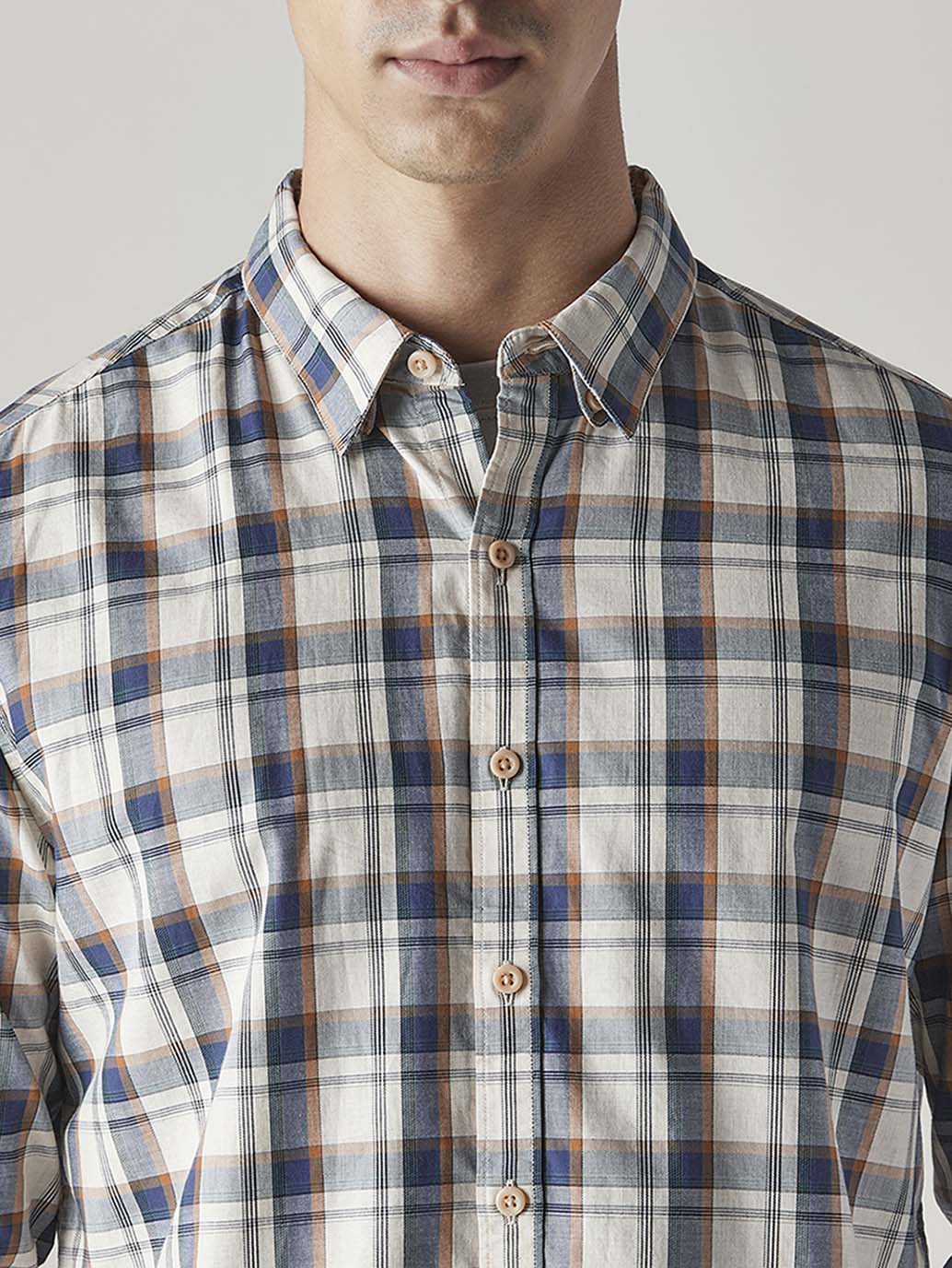Men's Checkered Slim Fit Redloop Shirt - Detail View