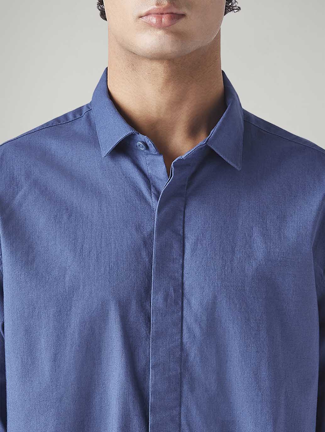 Men's Solid Slim Fit Linen Shirt - Detail View