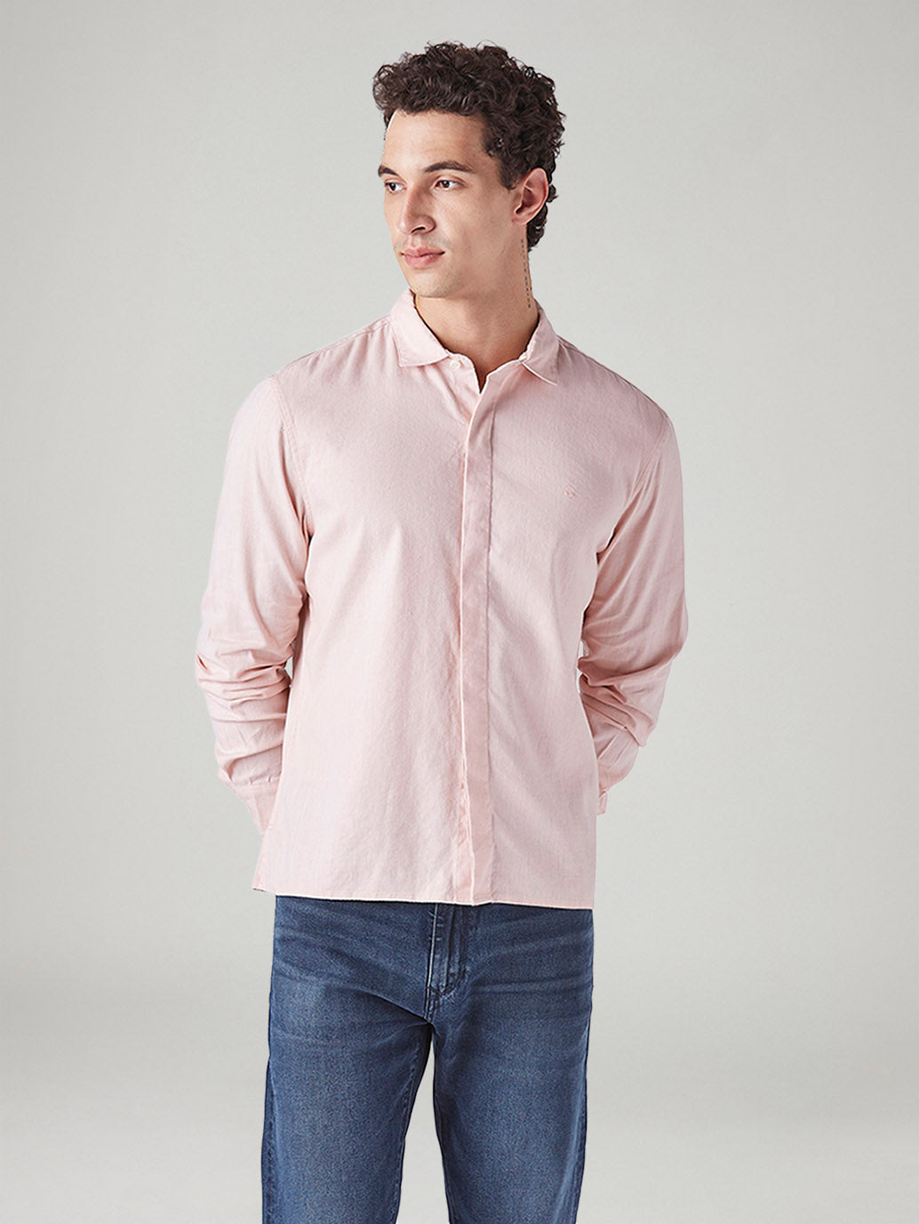 Men's Solid Slim Fit Linen Shirt - Front View