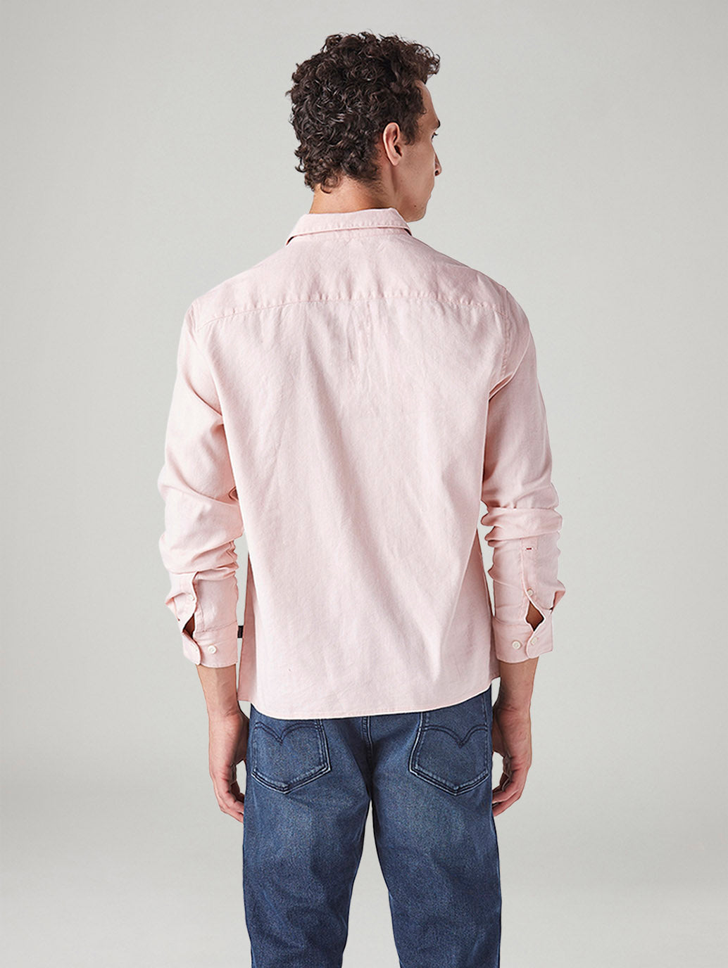 Men's Solid Slim Fit Linen Shirt - Back View