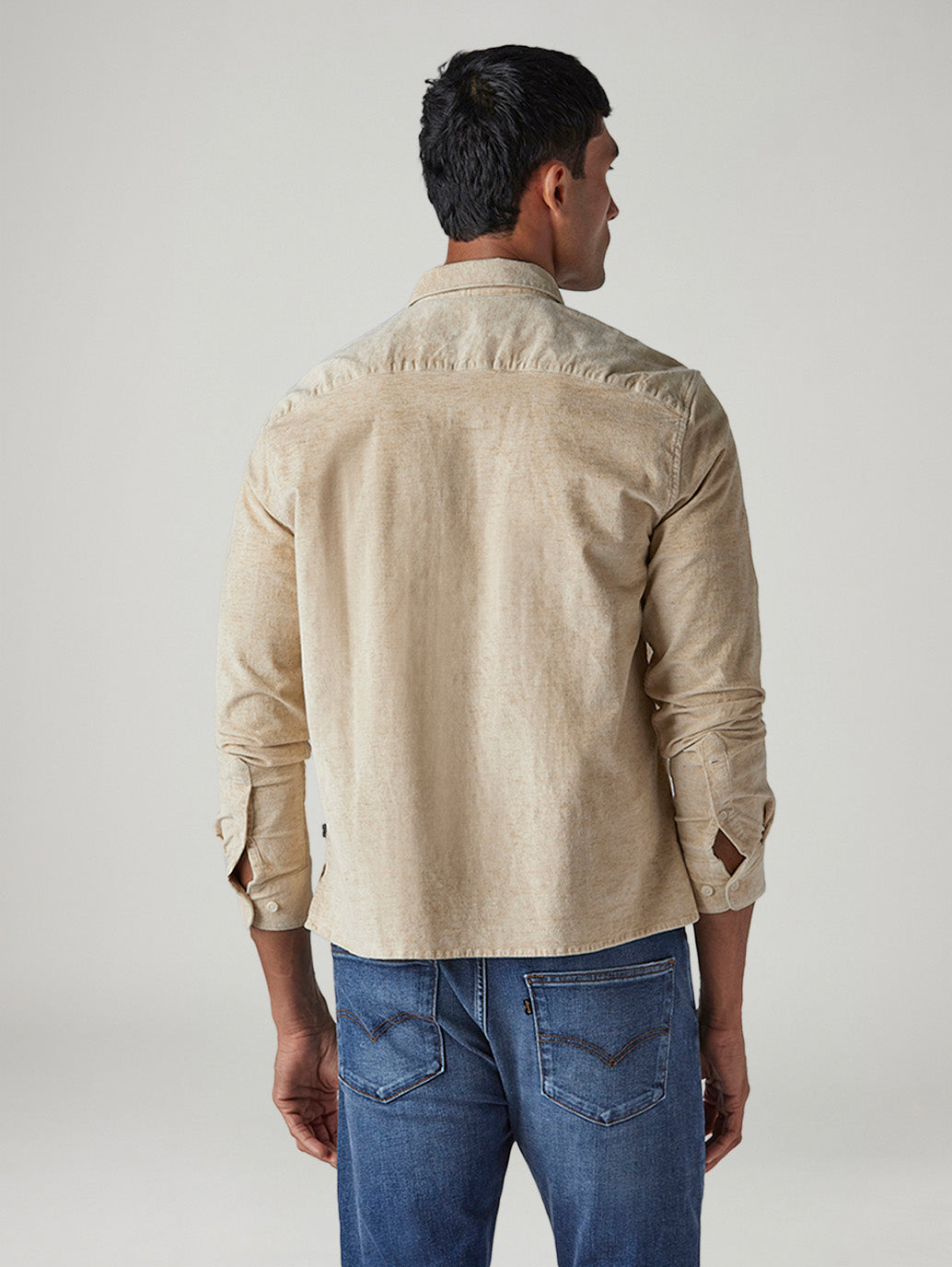 Men's Redloop Solid Slim Fit Corduroy Shirt - Back View