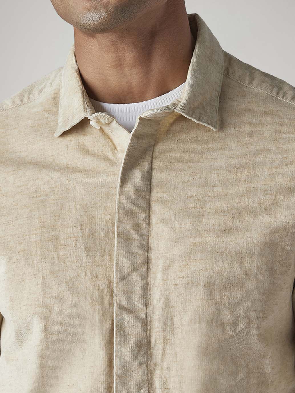 Men's Redloop Solid Slim Fit Corduroy Shirt - Detail View