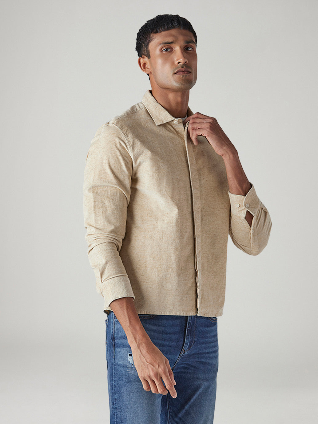 Men's Redloop Solid Slim Fit Corduroy Shirt - Side View