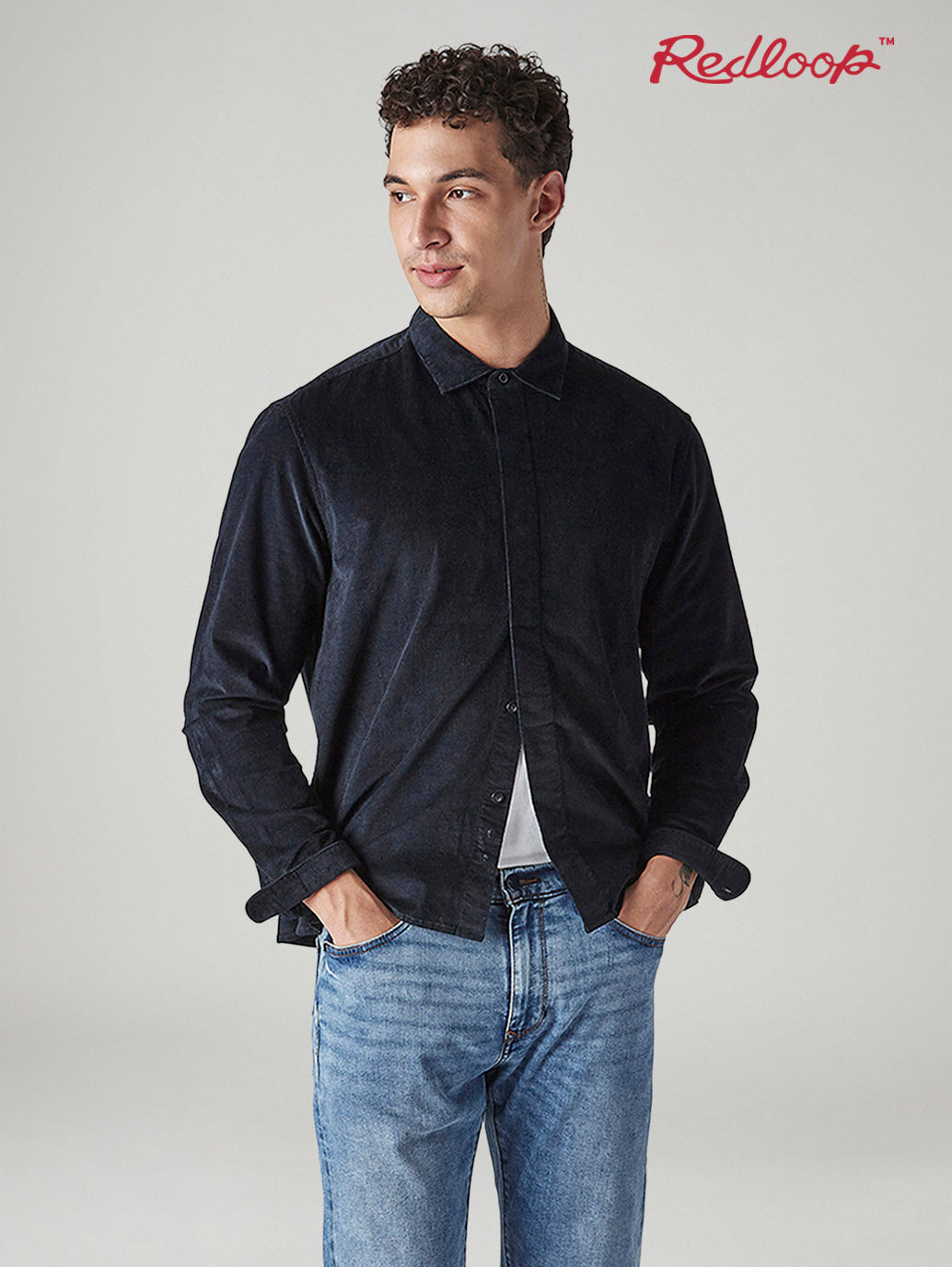 Men's Solid Slim Fit Corduroy Redloop Shirt