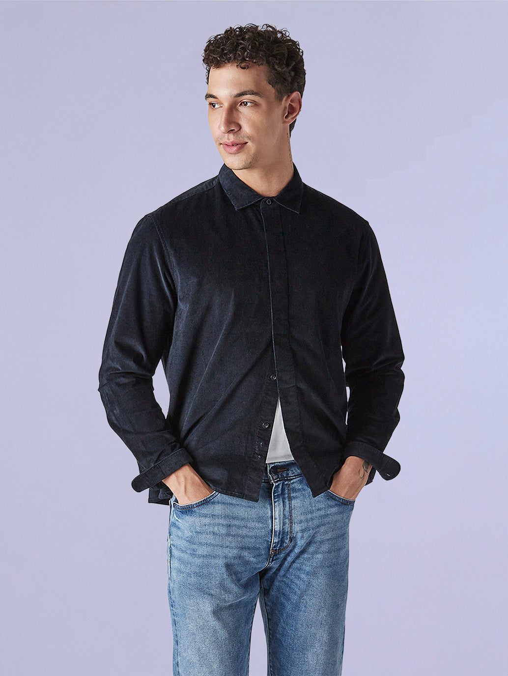 Men's Solid Slim Fit Corduroy Redloop Shirt