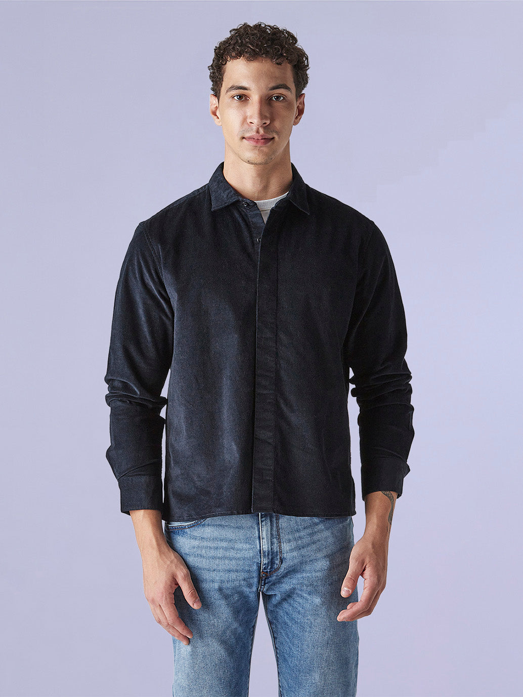 Men's Solid Slim Fit Corduroy Redloop Shirt - 3f5146b3-8446-40bd-a488-4671b8078167 View