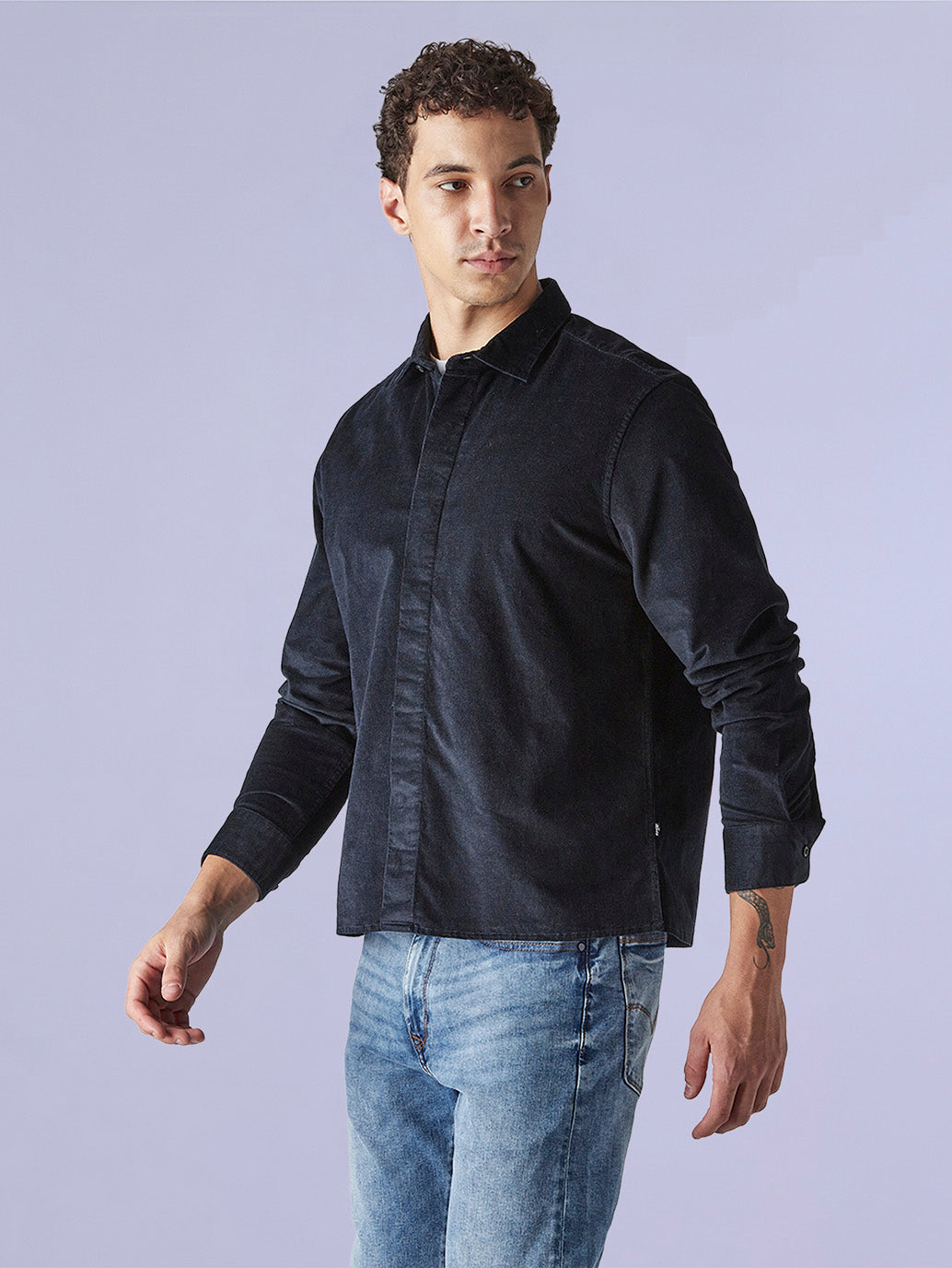 Men's Solid Slim Fit Corduroy Redloop Shirt - dcc86c10-c848-4bc2-8a1f-6f4b4db05baf View