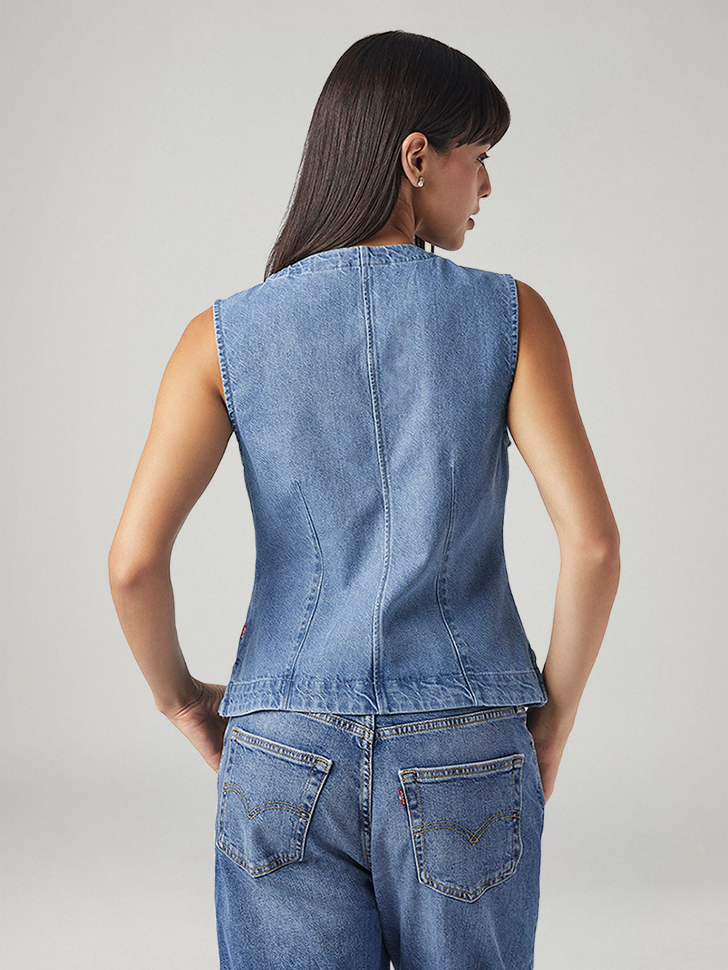 Women's Solid Regular Fit Denim Top - Back View