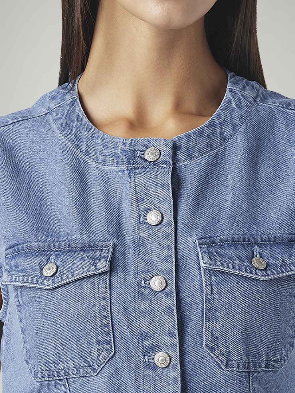 Women's Solid Regular Fit Denim Top - Detail View