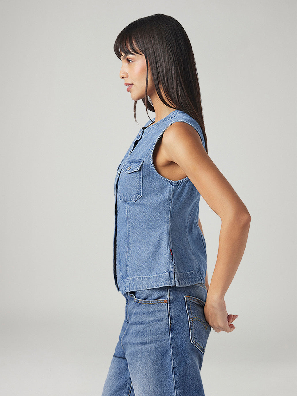 Women's Solid Regular Fit Denim Top - Side View