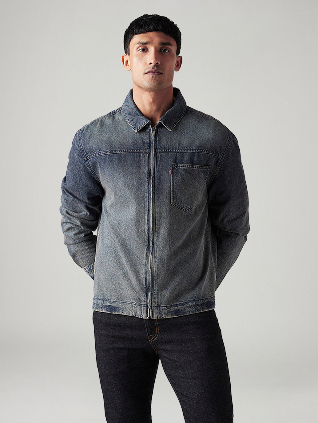 Men's Solid Relaxed Fit Jacket - Front View