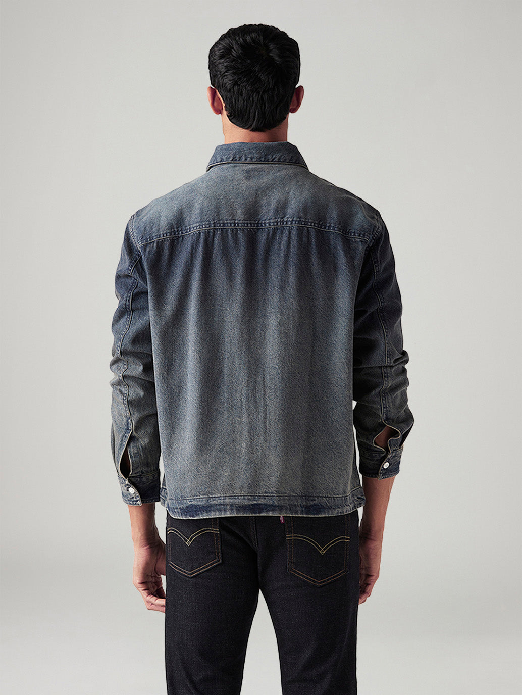 Men's Solid Relaxed Fit Jacket - Back View
