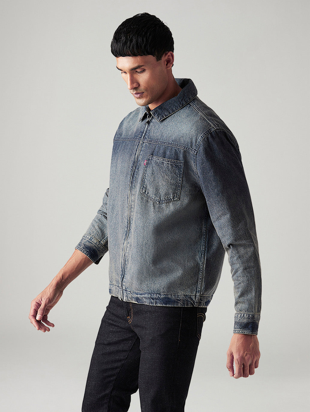 Men's Solid Relaxed Fit Jacket - Side View