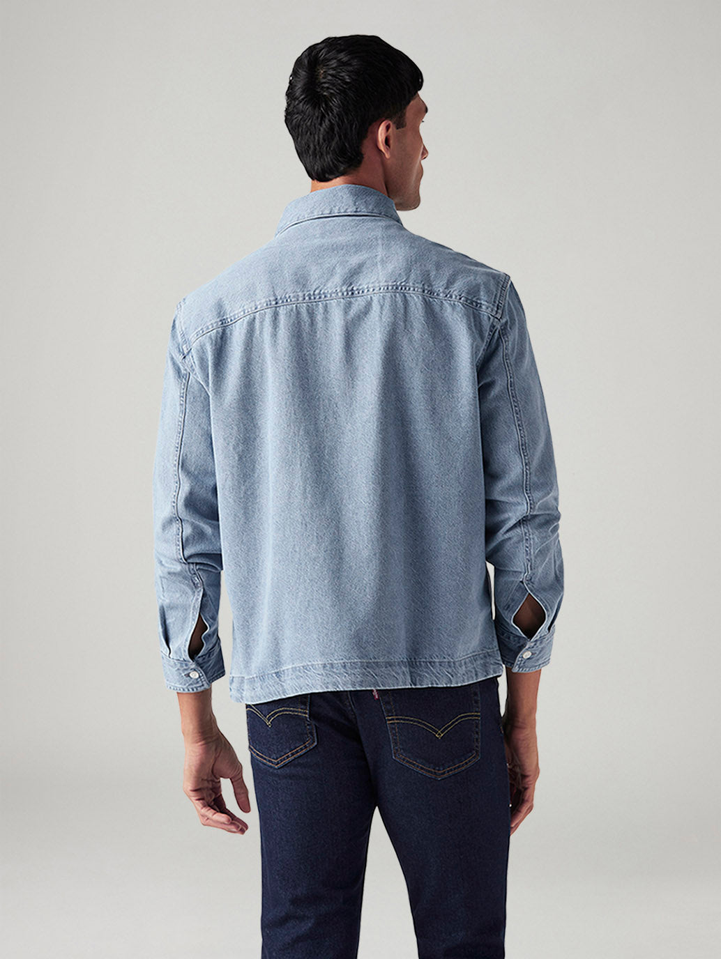 Men's Solid Relaxed Fit Jacket - Back View
