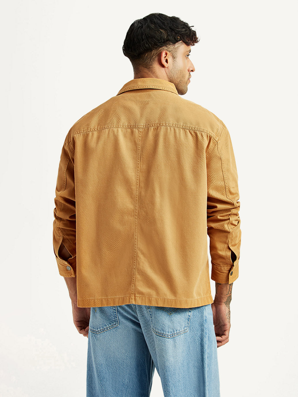 Men's Solid Tan Relaxed Fit Shirt - Back View