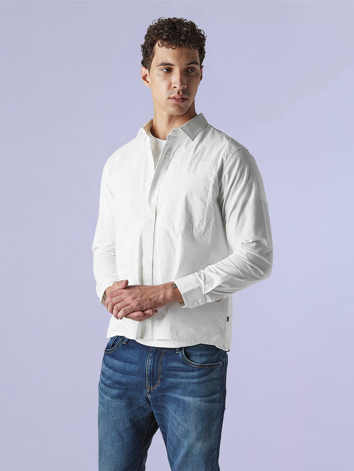 Men's Solid Slim Fit Poplin Redloop Shirt