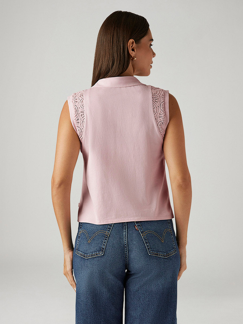 Women's Lace Light Pink Collar Neck Top - Back View