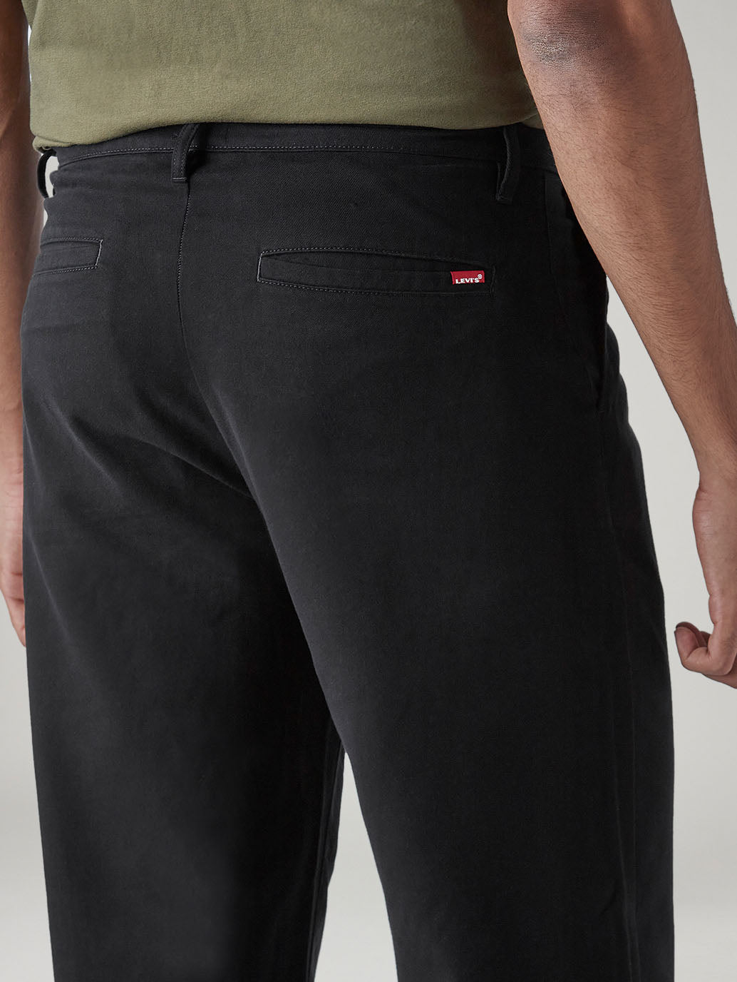 Men's Black Loose Straight Fit Mid Rise Chinos - 05-Detail View