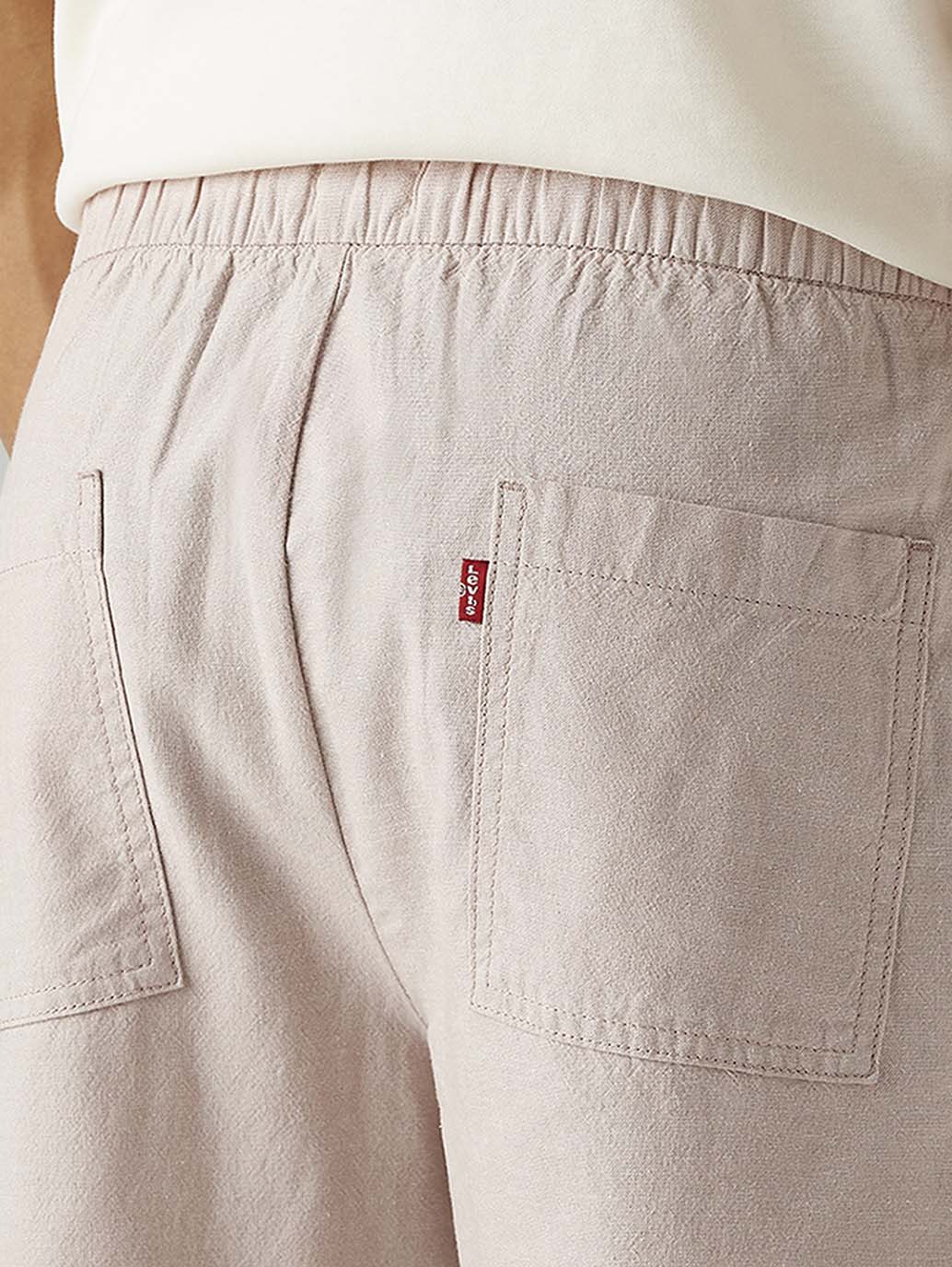 Men's Light Pink Loose Straight Fit Mid Rise Linen Chinos - Detail View