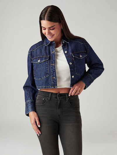 Women's Solid Navy Denim Jacket-image-26