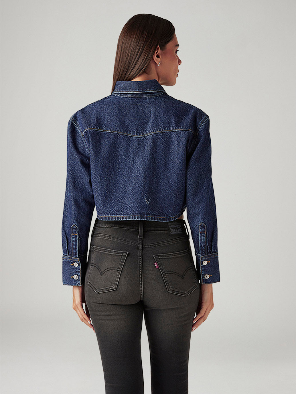 Women's Solid Indigo Denim Jacket - Back View