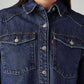 Women's Solid Indigo Denim Jacket - Detail View
